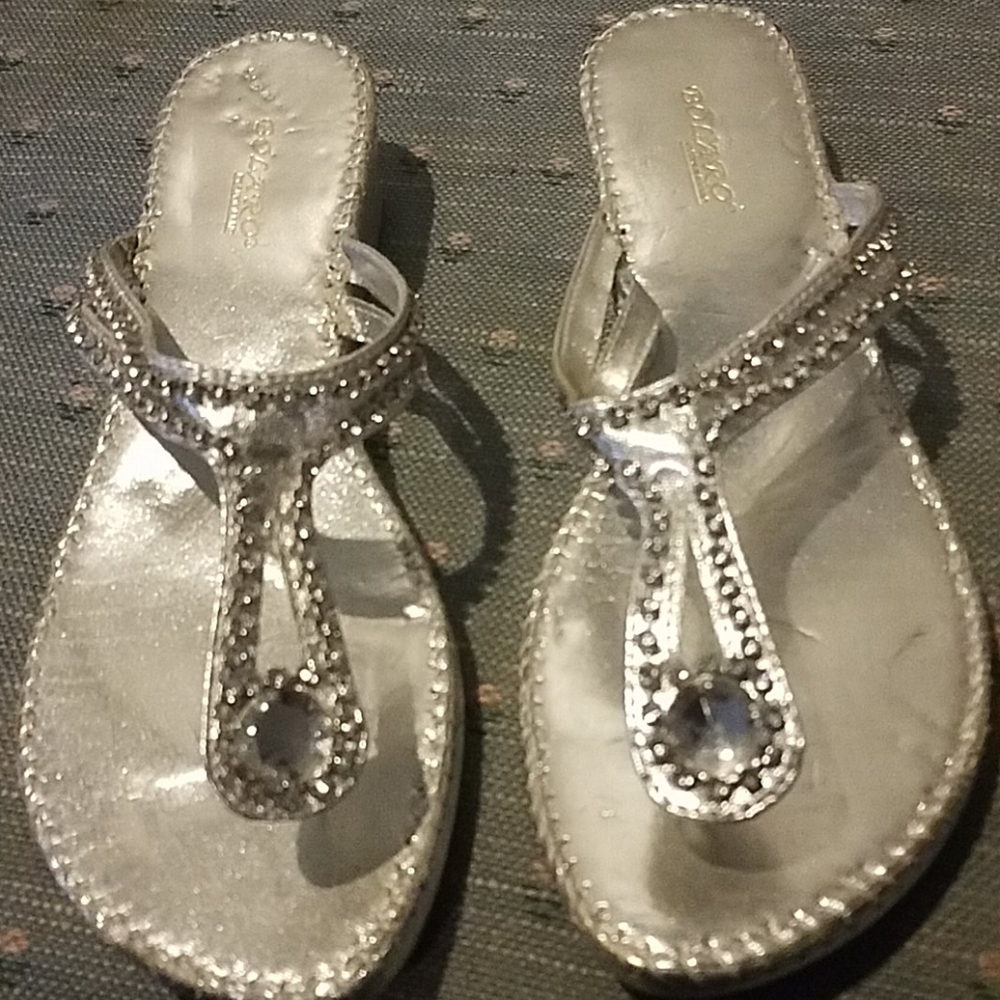 Silver rhinestone studded thong sandal
